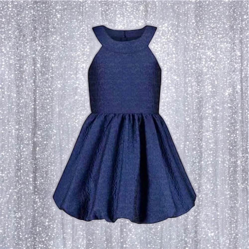 Calvin Klein Jacquard Metallic Navy Blue Bubble Party Dress NWOT Size 8